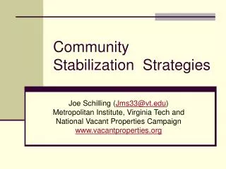Community Stabilization Strategies