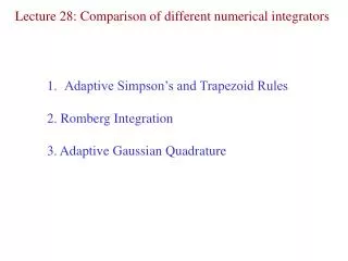 Lecture 28: Comparison of different numerical integrators