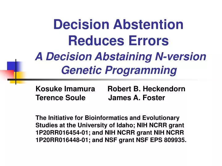 decision abstention reduces errors a decision abstaining n version genetic programming