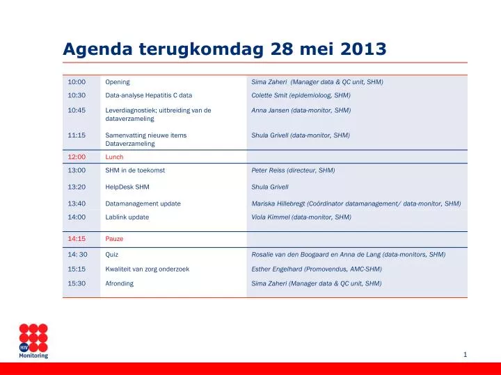 agenda terugkomdag 28 mei 2013