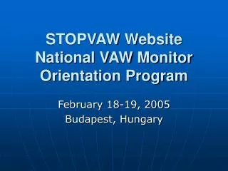 STOPVAW Website National VAW Monitor Orientation Program