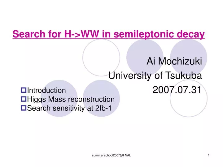 search for h ww in semileptonic decay