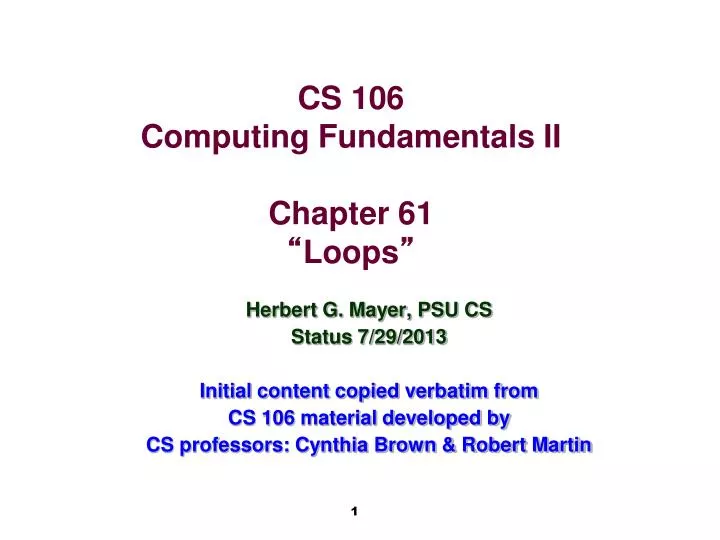 cs 106 computing fundamentals ii chapter 61 loops