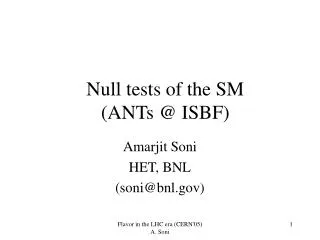 Null tests of the SM (ANTs @ ISBF)