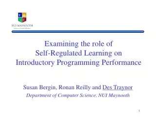 Examining the role of Self-Regulated Learning on Introductory Programming Performance