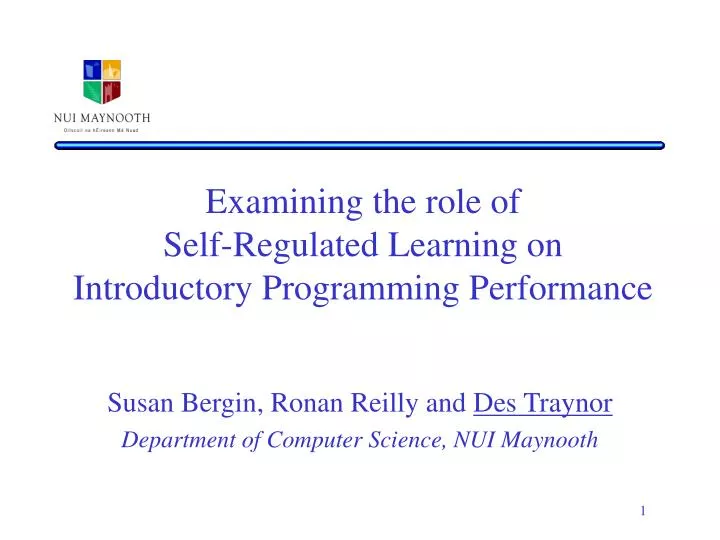 examining the role of self regulated learning on introductory programming performance
