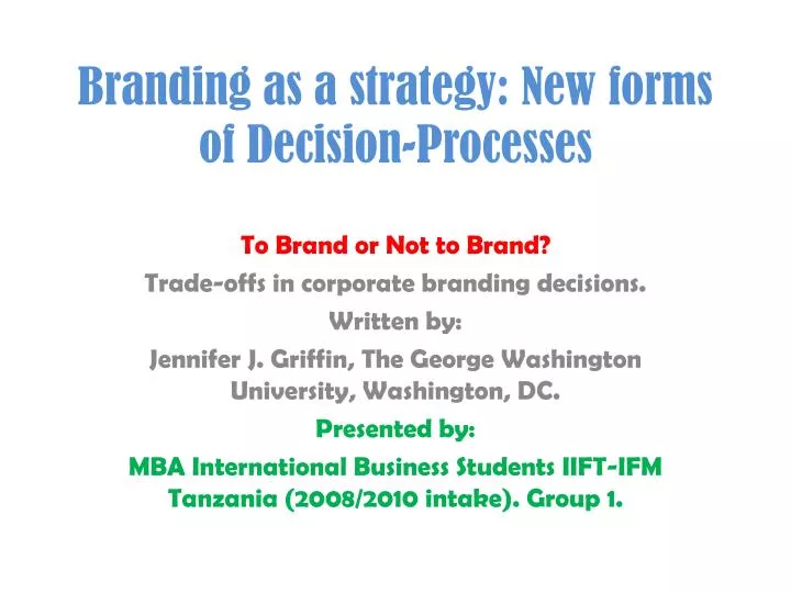 branding as a strategy new forms of decision processes