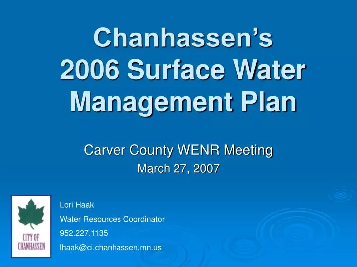 chanhassen s 2006 surface water management plan