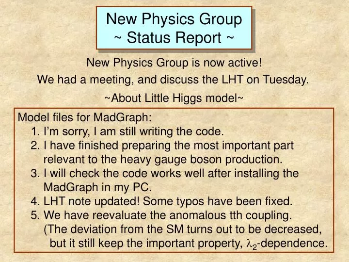 new physics group status report
