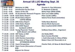 Annual US LUO Meeting Sept. 26 Agenda
