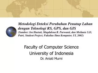 faculty of computer science university of indonesia dr aniati murni