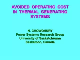 AVOIDED OPERATING COST IN THERMAL GENERATING SYSTEMS