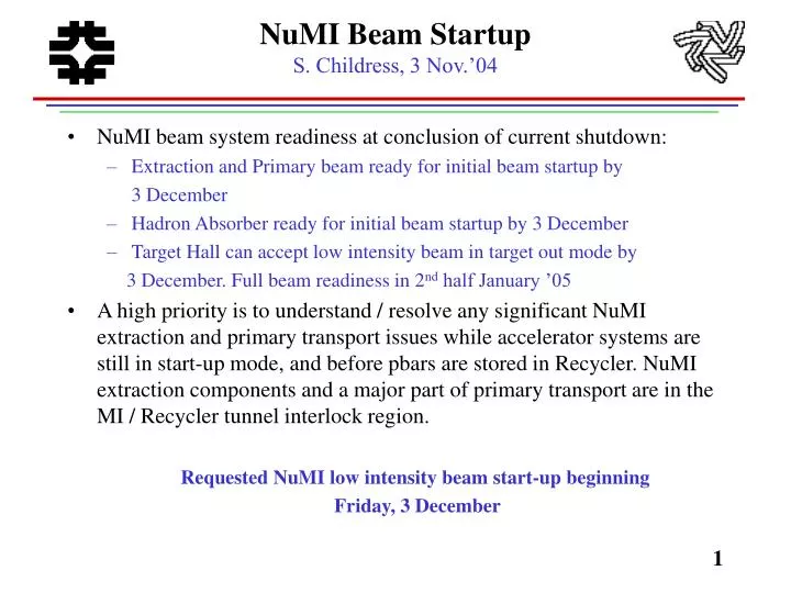 numi beam startup s childress 3 nov 04