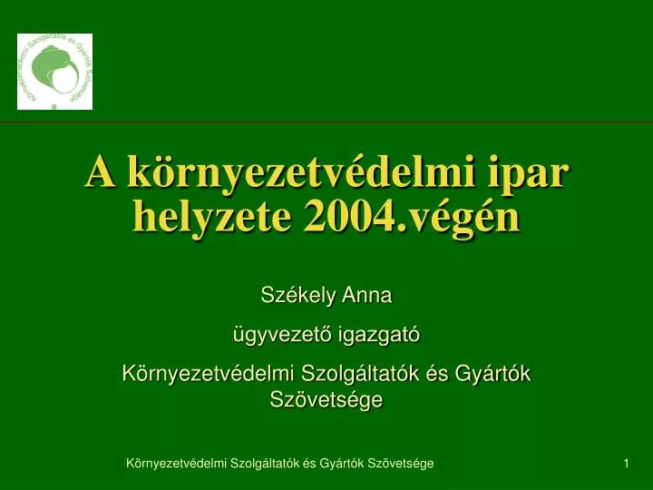 a k rnyezetv delmi ipar helyzete 2004 v g n