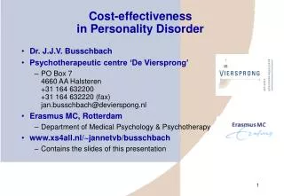 Cost-effectiveness in Personality Disorder