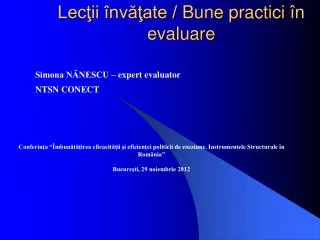 lec ii nv ate bune practici n evaluare