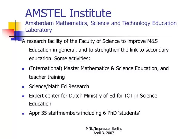 amstel institute amsterdam mathematics science and technology education laboratory