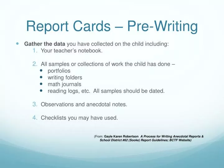 report cards pre writing