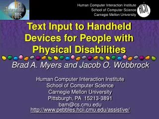 Text Input to Handheld Devices for People with Physical Disabilities