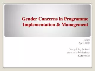 Gender Concerns in Programme Implementation &amp; Management