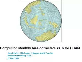 Computing Monthly bias-corrected SSTs for CCAM
