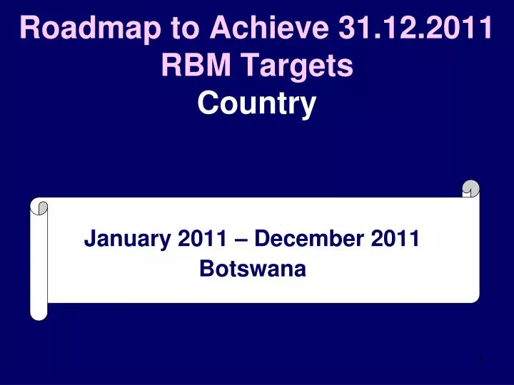 roadmap to achieve 31 12 2011 rbm targets country