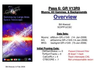 Pass 6: GR V13R9 Muons, All Gammas, &amp; Backgrounds Overview