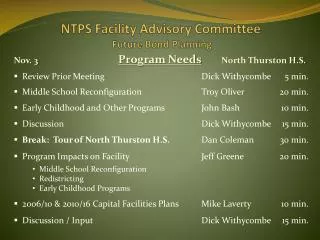 NTPS Facility Advisory Committee Future Bond Planning