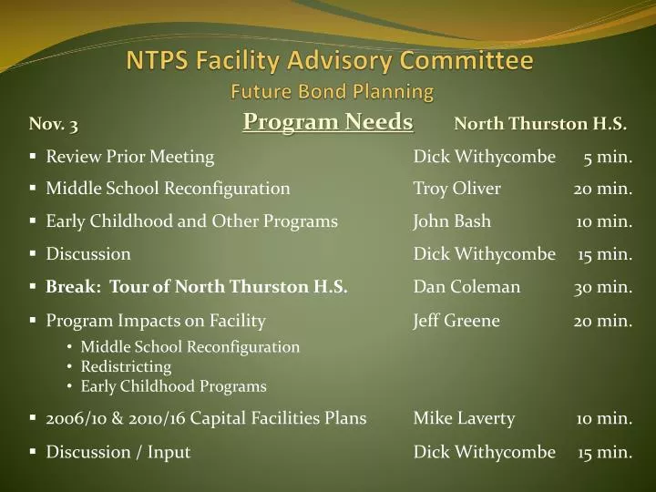 ntps facility advisory committee future bond planning