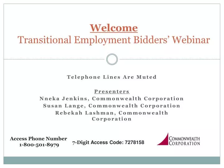 welcome transitional employment bidders webinar