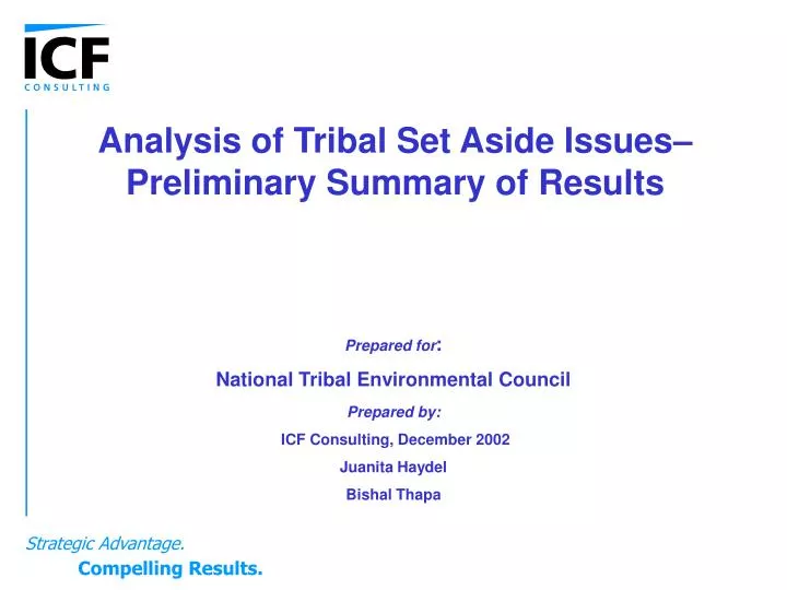 analysis of tribal set aside issues preliminary summary of results