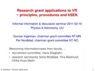 Research grant applications to VR ? principles, procedures and kSEK