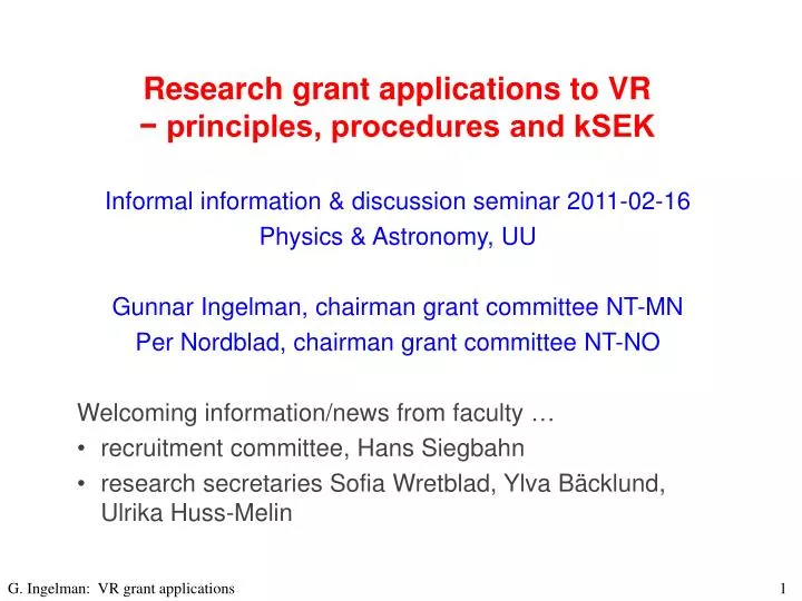 research grant applications to vr principles procedures and ksek
