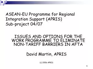 ASEAN-EU Programme for Regional Integration Support (APRIS) Sub-project 04/07