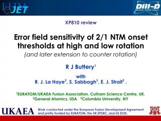 XP810 review Error field sensitivity of 2/1 NTM onset thresholds at high and low rotation