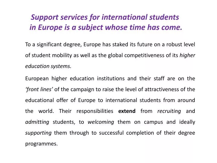 support services for international students in europe is a subject whose time has come