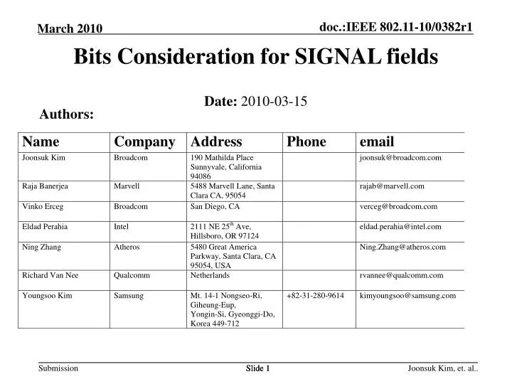 bits consideration for signal fields