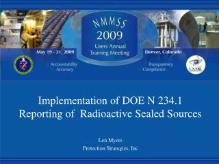 Implementation of DOE N 234.1 Reporting of Radioactive Sealed Sources