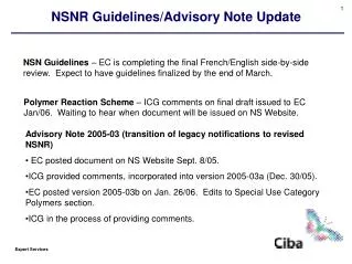 NSNR Guidelines/Advisory Note Update