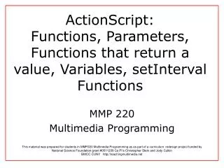 MMP 220 Multimedia Programming