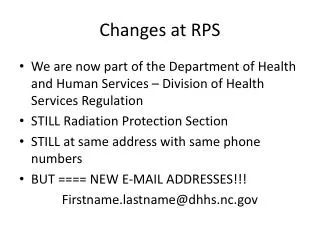 Changes at RPS