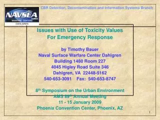 Issues with Use of Toxicity Values For Emergency Response by Timothy Bauer