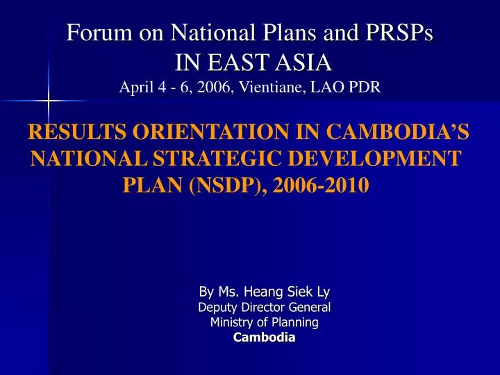 forum on national plans and prsps in east asia april 4 6 2006 vientiane lao pdr