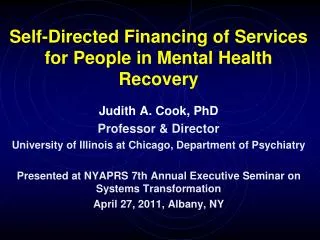 Self-Directed Financing of Services for People in Mental Health Recovery