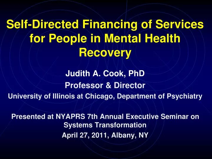 self directed financing of services for people in mental health recovery