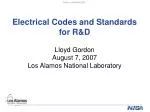 Electrical Codes and Standards for R&amp;D - slide 1