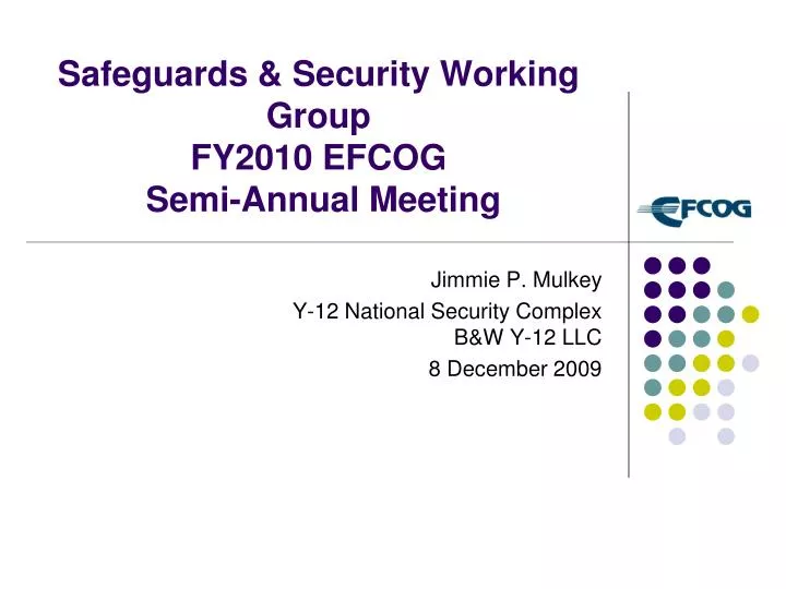 safeguards security working group fy2010 efcog semi annual meeting