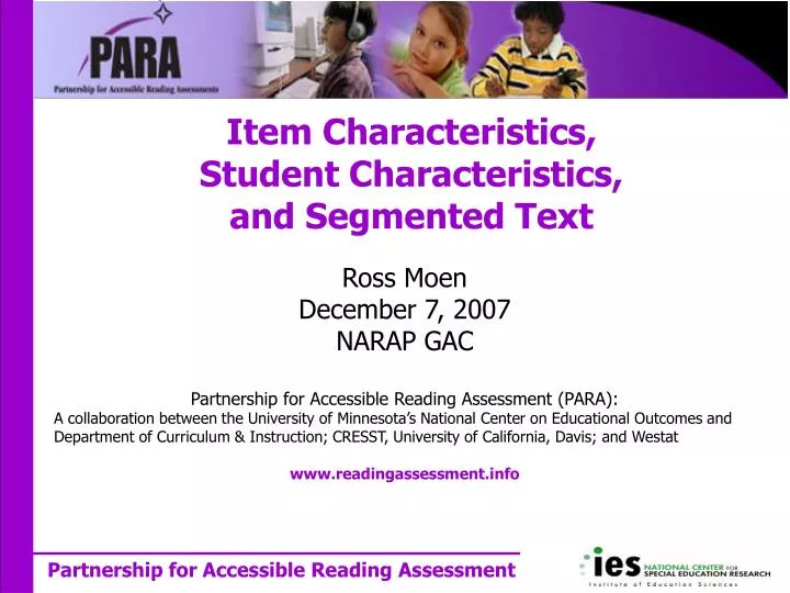 item characteristics student characteristics and segmented text