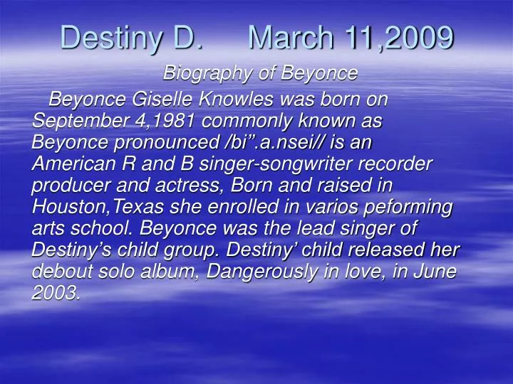 destiny d march 11 2009