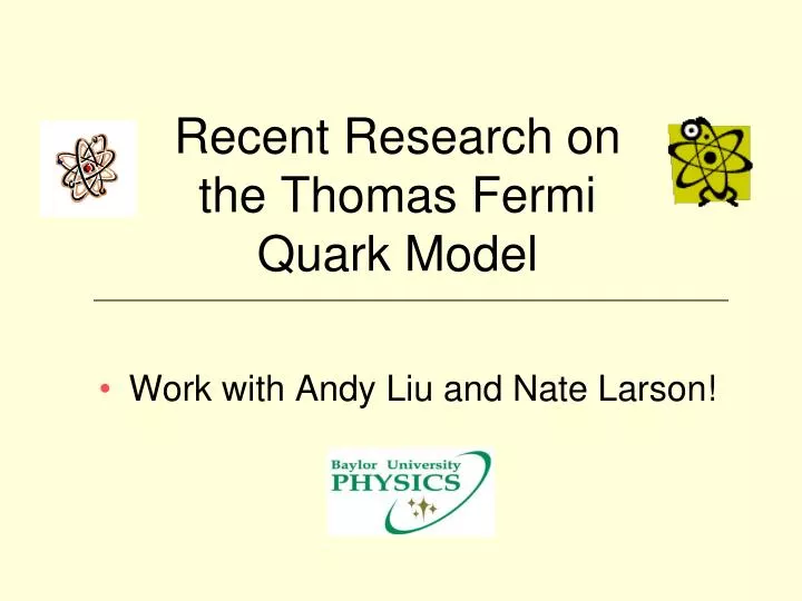 recent research on the thomas fermi quark model
